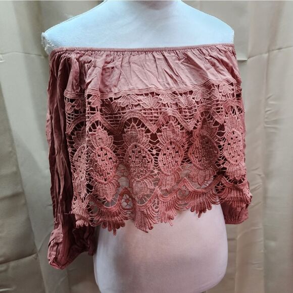 PACSUN L.A. Hearts Crochet Off Shoulder Crop Top Size Medium - Picture 11 of 14